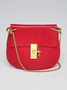 Chloe Red Drew Leather Crossbody with Gold Hardware
